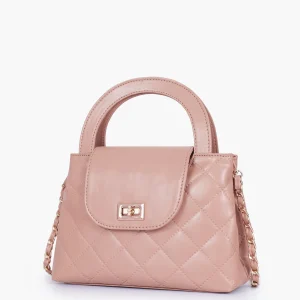 Baby Pink Flap Quilted Bag with Top Handle