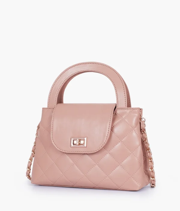 Baby Pink Flap Quilted Bag with Top Handle