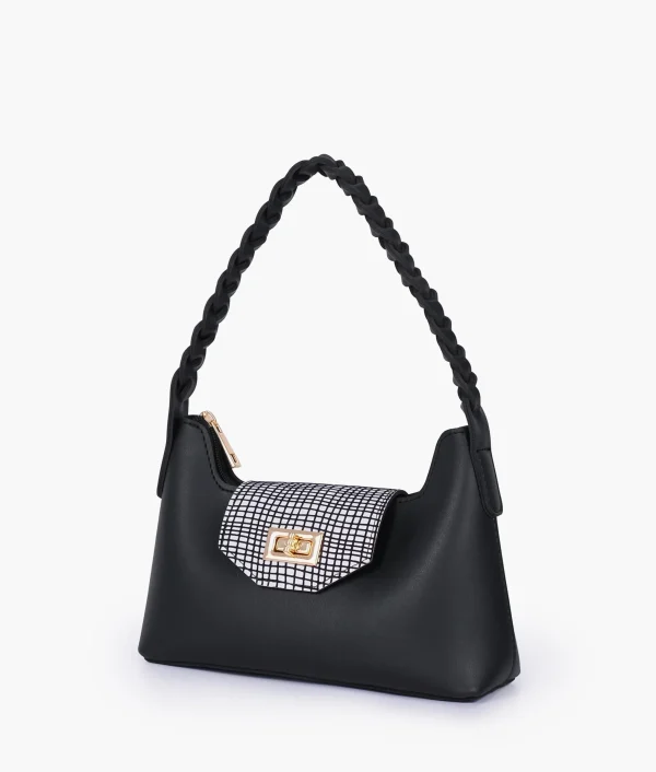Black and White Purse with Braided Strap
