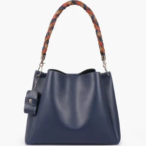 Blue Handbag with Braided Handle
