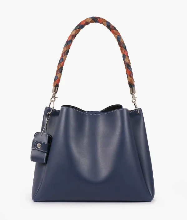 Blue Handbag with Braided Handle