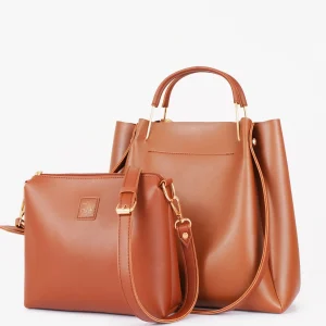 Brown Metal Handle Tote Bag