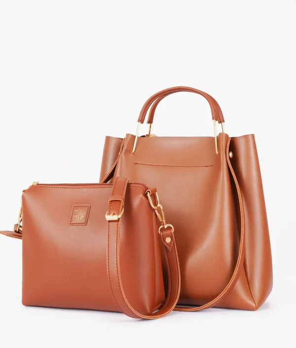 Brown Metal Handle Tote Bag