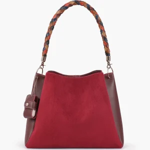 Burgundy Suede Handbag with Braided Handle