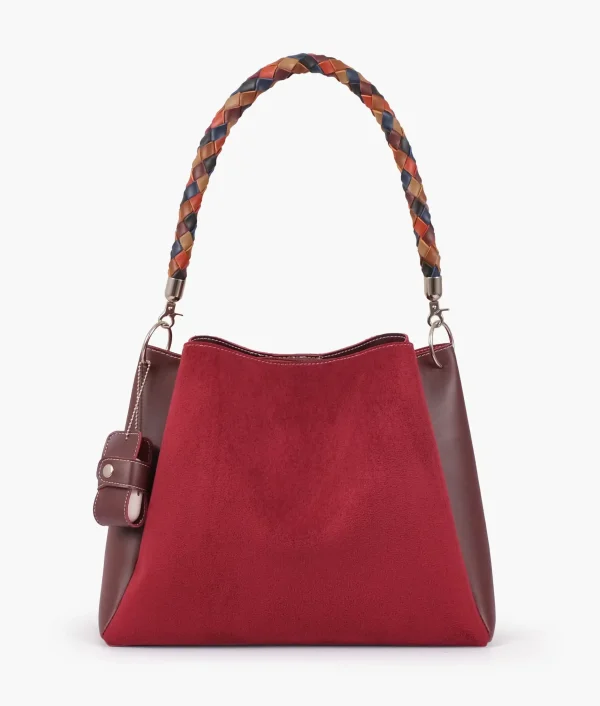 Burgundy Suede Handbag with Braided Handle