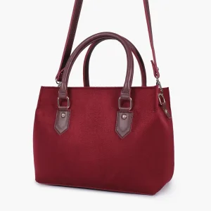 Burgundy Suede Small Satchel Bag