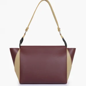 Burgundy and Off-White Trio Twist Handbag