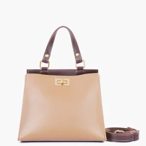 Coffee Front Lock Top-Handle Mini Bag