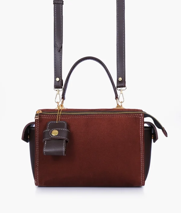 Dark Brown Suede Bowling Bag