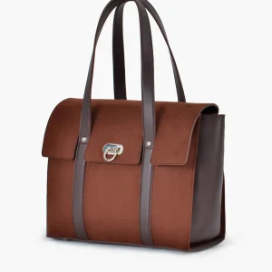 Dark Brown Suede Carry-All Satchel Bag