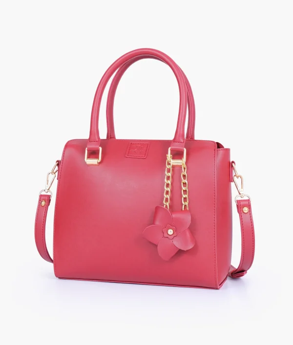 Elegant Maroon Handbag with Flower Charm