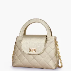 Golden Flap Quilted Bag with Top Handle