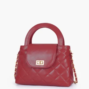 Maroon Flap Quilted Bag with Top Handle