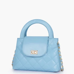 Sky Blue Flap Quilted Bag with Top Handle